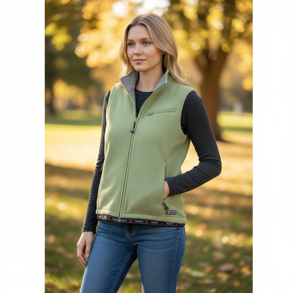 Woolrich Fleece Full Zip Vest Womens Medium Green Excellent Sleeveless Jacket